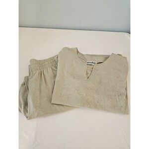 Vintage Eccobay Pant Set Womens Large Sage Green  Embroidered 2pc Loungewear